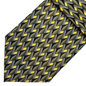 ROMARIO MANZINI Men's Diamond Pattern Tie • 100% Silk • olive,‎ yellow, black